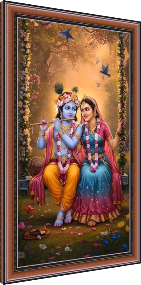 Vibrant Radha Krishna Swing Canvas Art wall art print — photo frame preview | PrintPosters.in